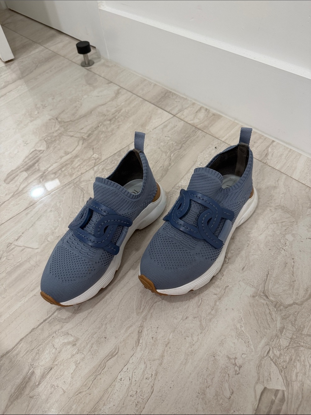 Tod's Blue Knit Slip-On Sneakers with White Soles